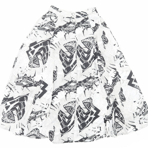 Preworn Womens White Geometric Viscose A-Line Skirt Size 10 Button