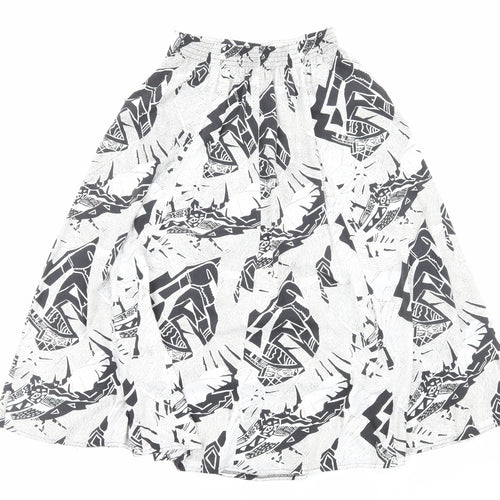 Preworn Womens White Geometric Viscose A-Line Skirt Size 10 Button