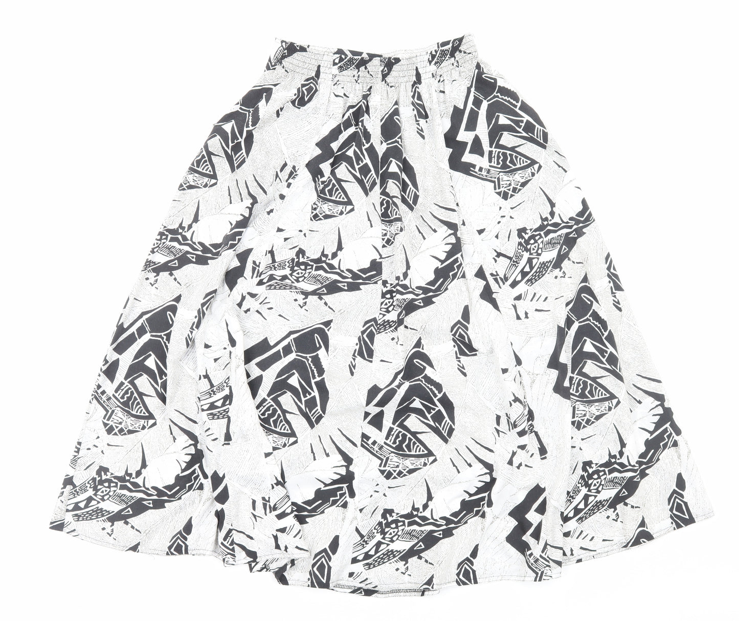 Preworn Womens White Geometric Viscose A-Line Skirt Size 10 Button