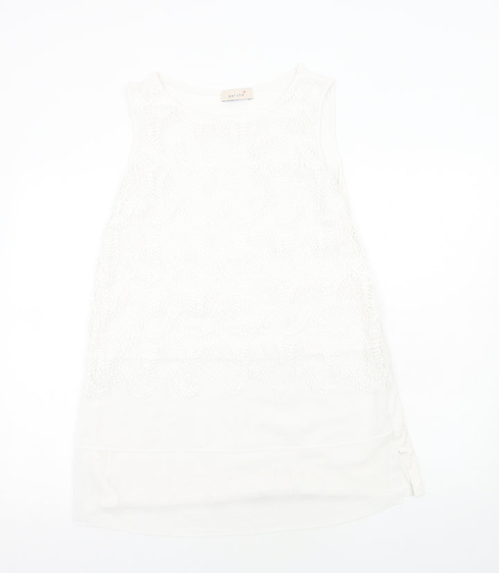 Per Una Womens White Geometric Polyester Basic Tank Size M Round Neck