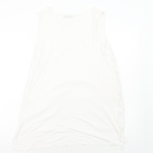 Per Una Womens White Geometric Polyester Basic Tank Size M Round Neck