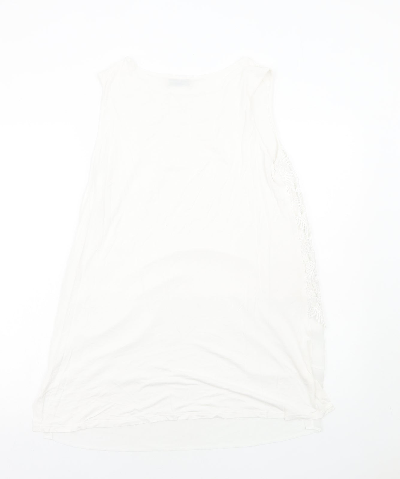 Per Una Womens White Geometric Polyester Basic Tank Size M Round Neck