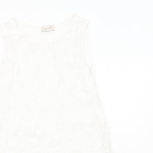 Per Una Womens White Geometric Polyester Basic Tank Size M Round Neck