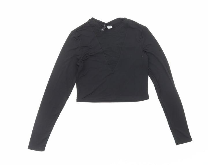 H&M Womens Black Polyester Cropped T-Shirt Size S Round Neck