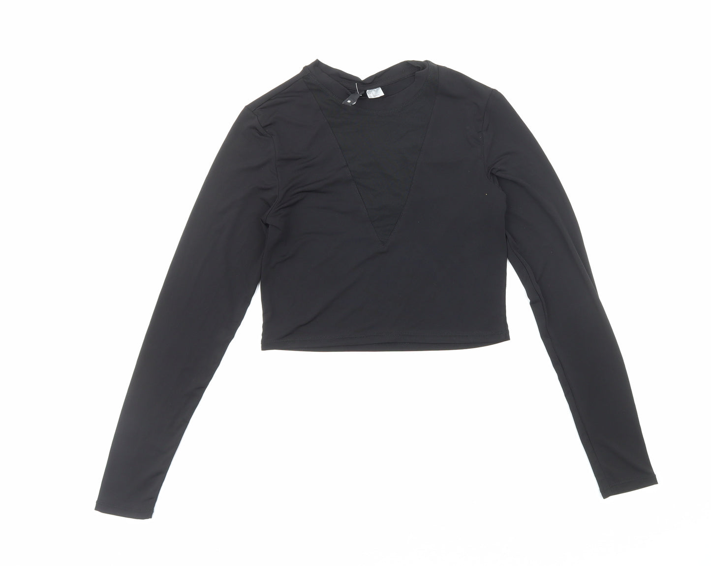 H&M Womens Black Polyester Cropped T-Shirt Size S Round Neck