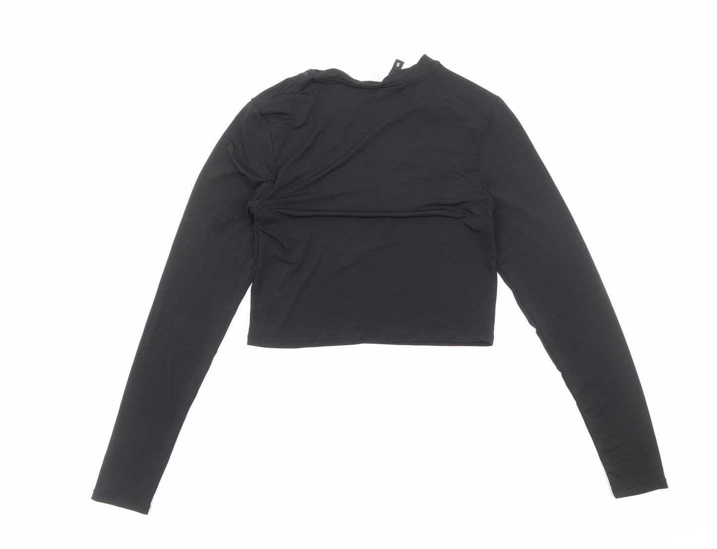 H&M Womens Black Polyester Cropped T-Shirt Size S Round Neck