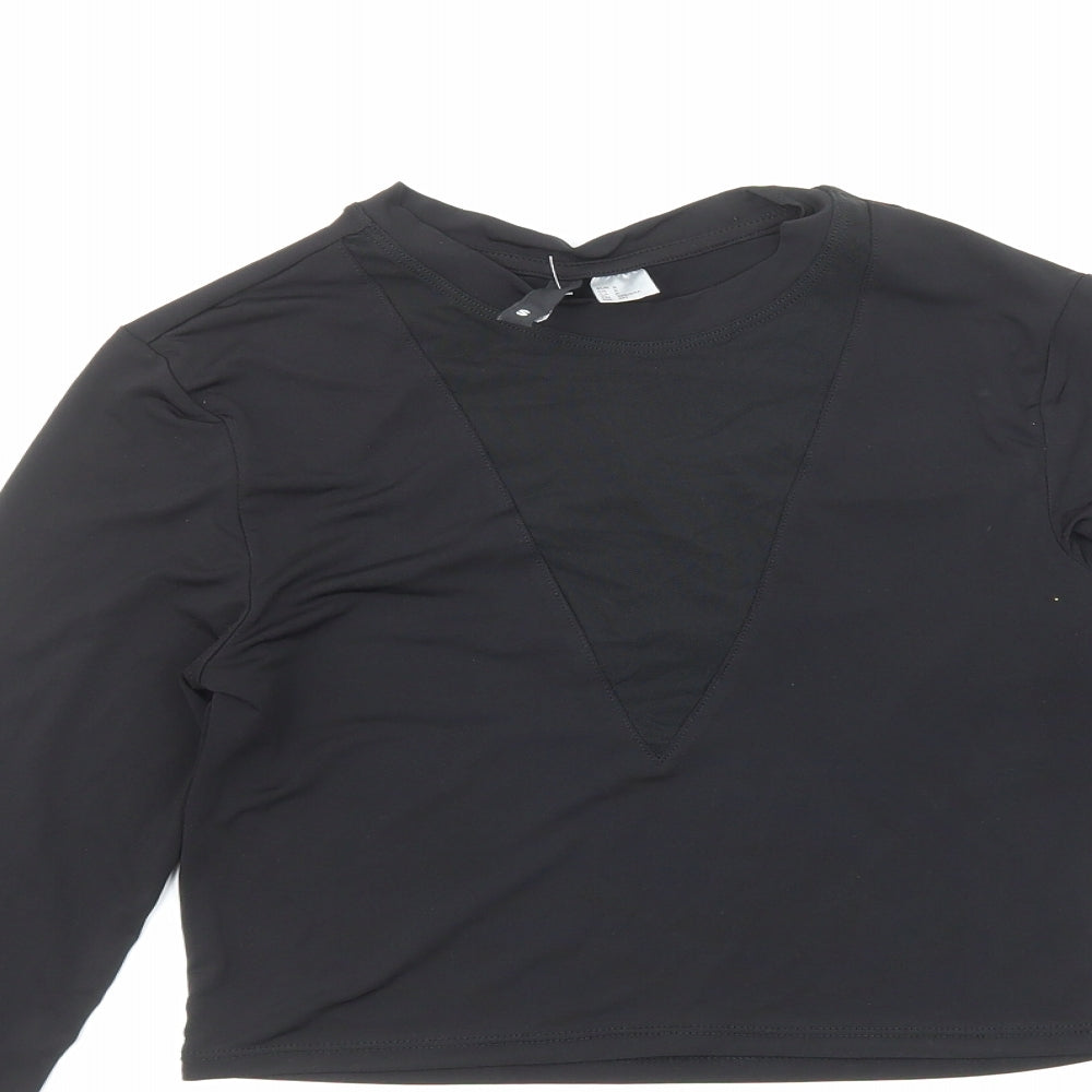 H&M Womens Black Polyester Cropped T-Shirt Size S Round Neck