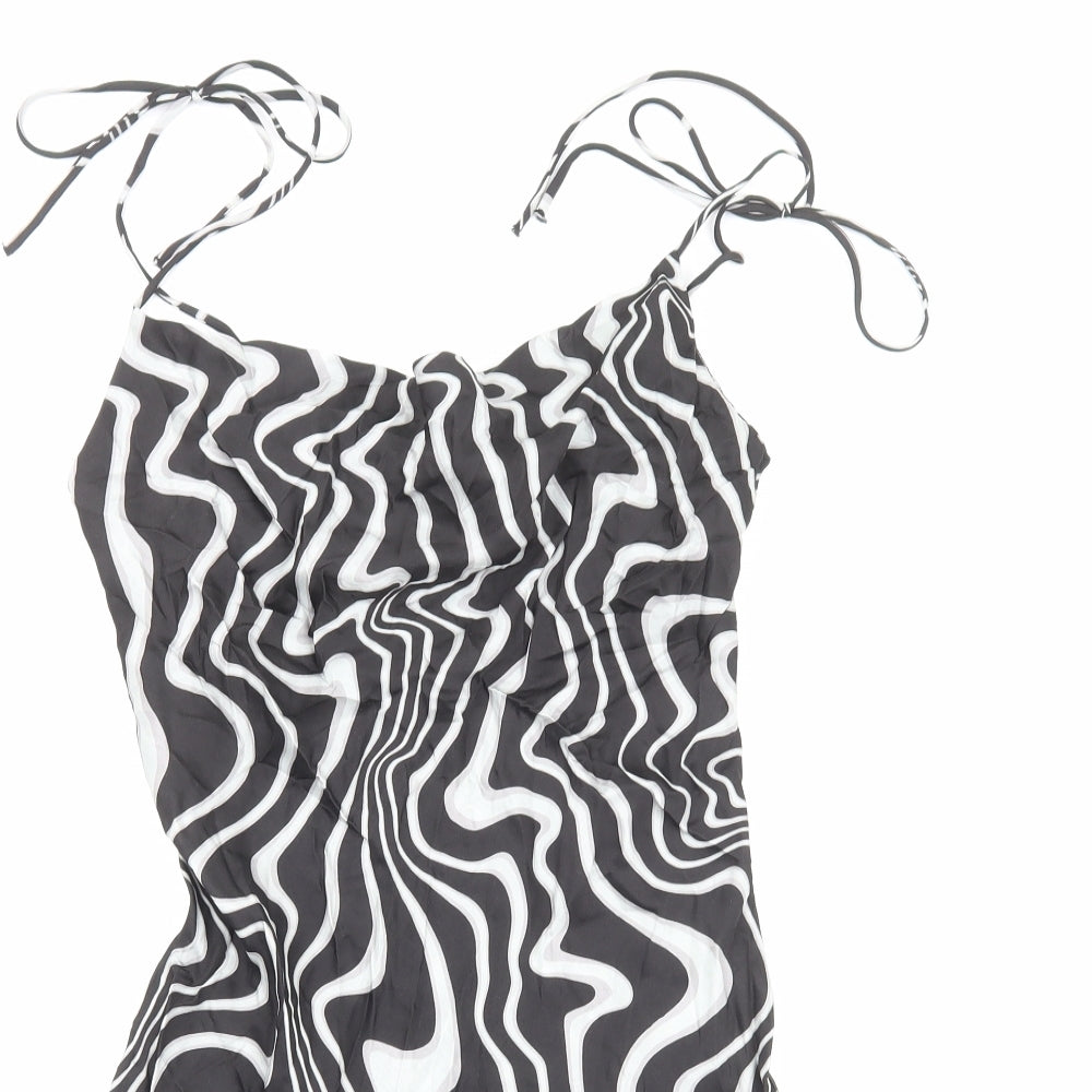 Zara Womens Black Animal Print Polyester Mini Size XS Cowl Neck Pullover - Zebra Print