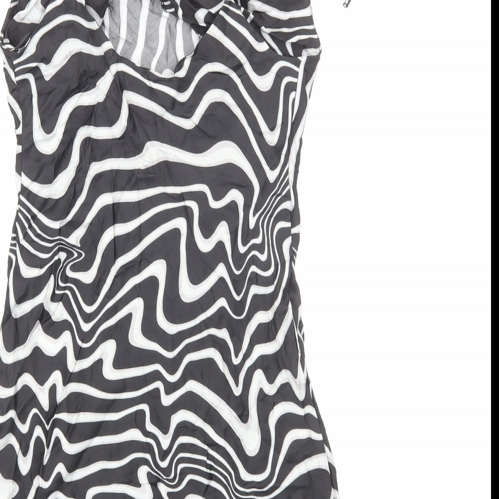 Zara Womens Black Animal Print Polyester Mini Size XS Cowl Neck Pullover - Zebra Print