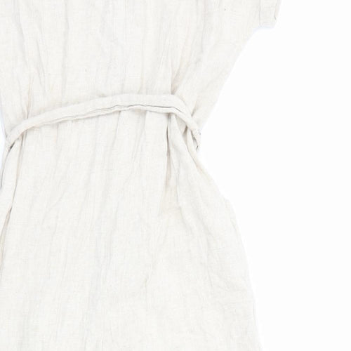 H&M Womens Beige Linen Jumpsuit One-Piece Size 10 Button
