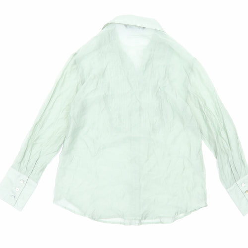 Zara Womens Green Polyester Basic Button-Up Size S V-Neck