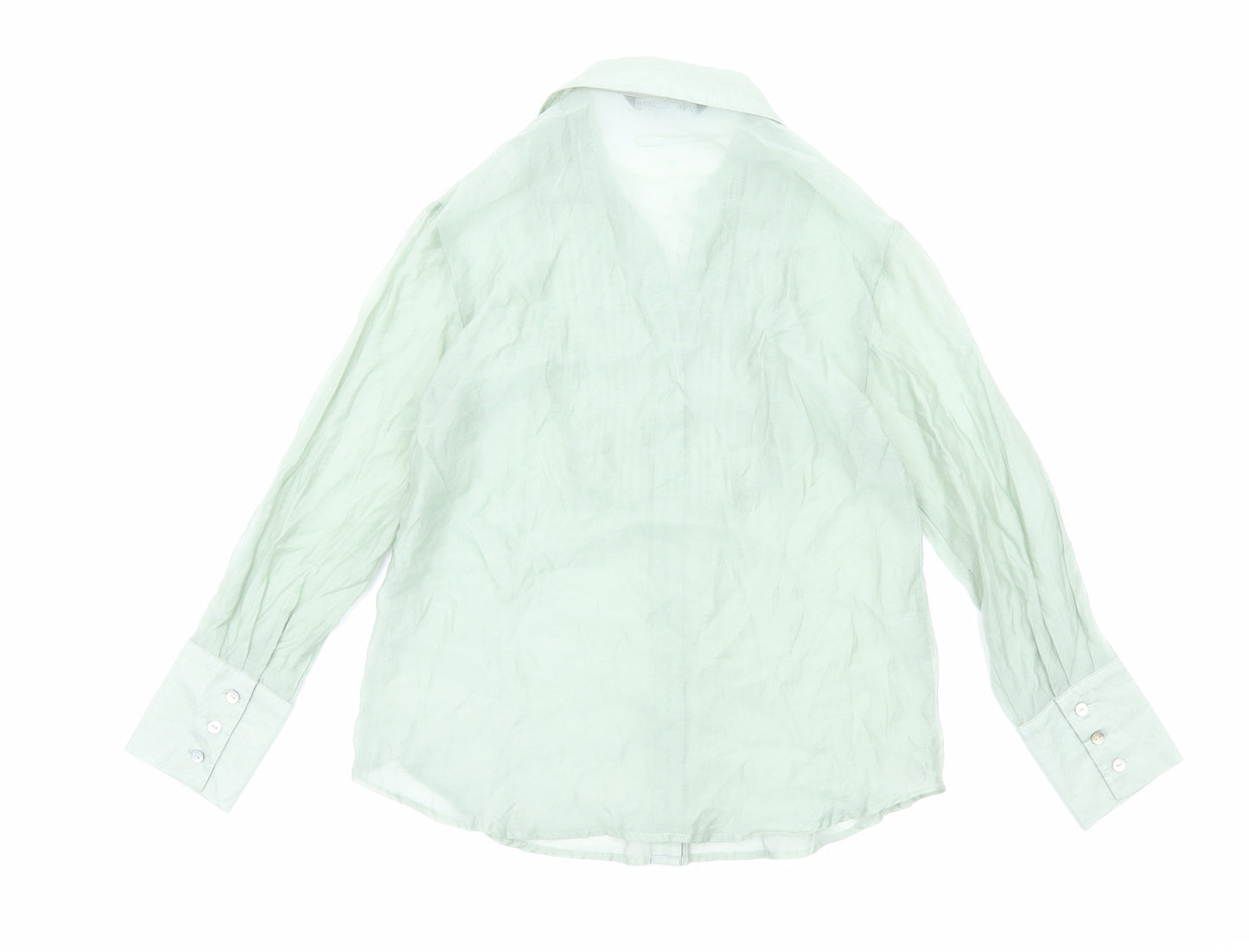 Zara Womens Green Polyester Basic Button-Up Size S V-Neck