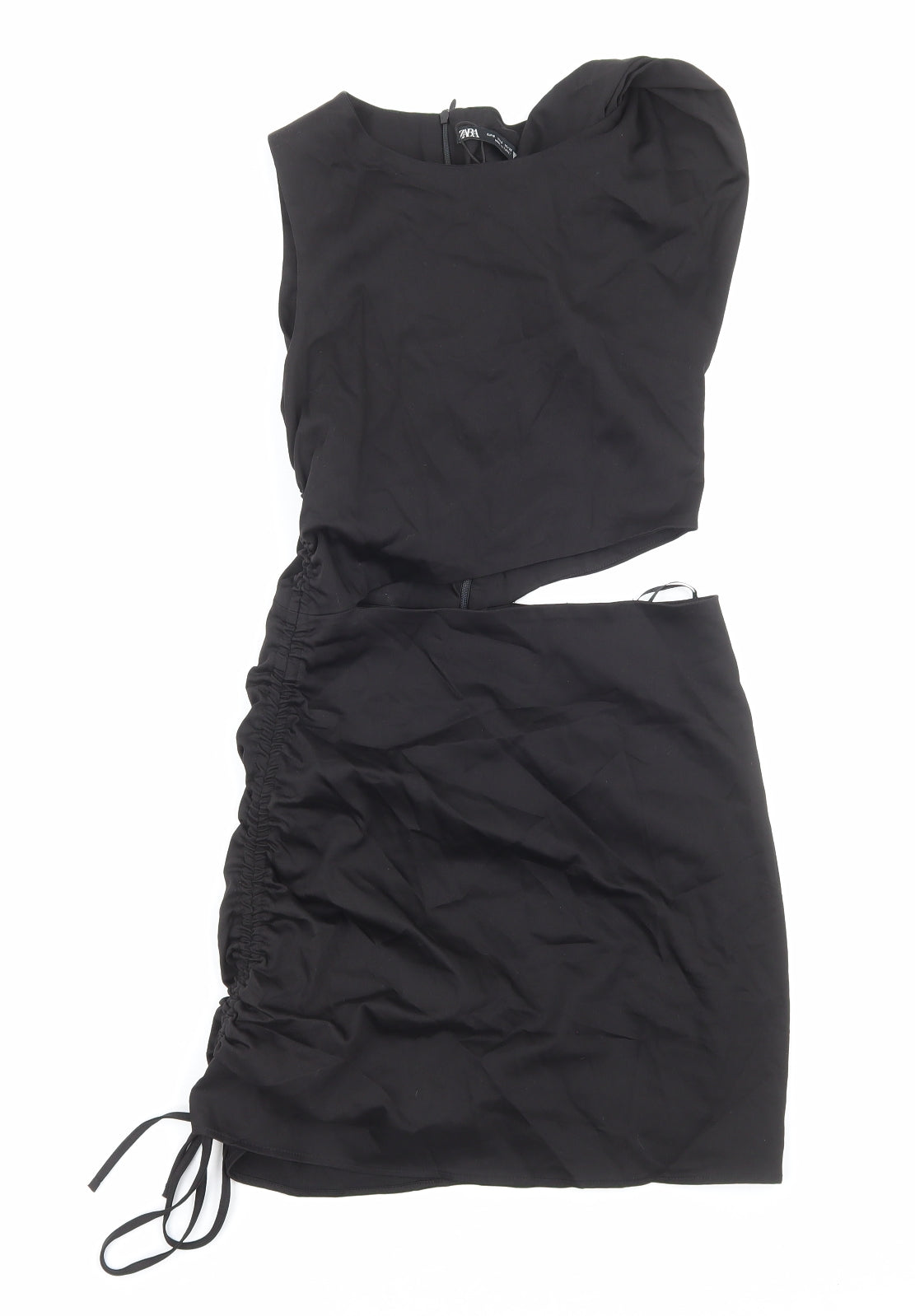 Zara Womens Black Cotton Mini Size S Boat Neck Zip