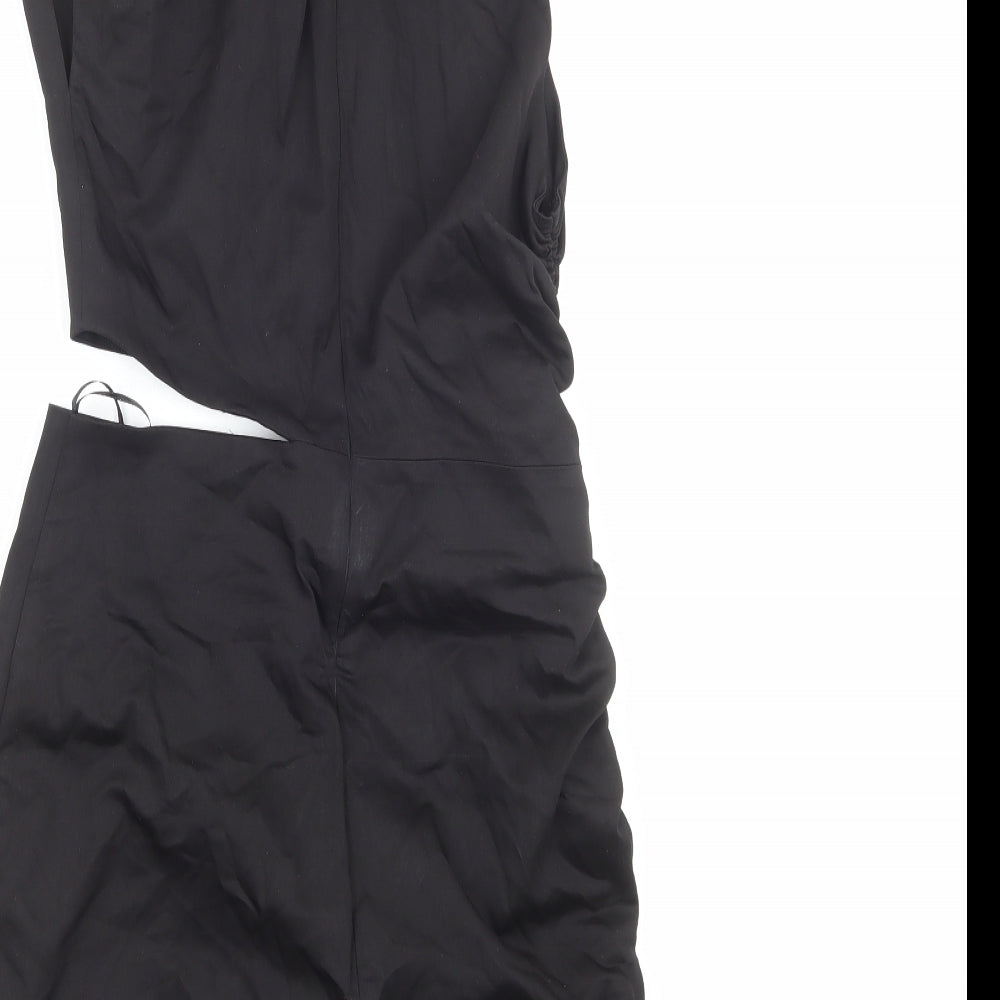Zara Womens Black Cotton Mini Size S Boat Neck Zip