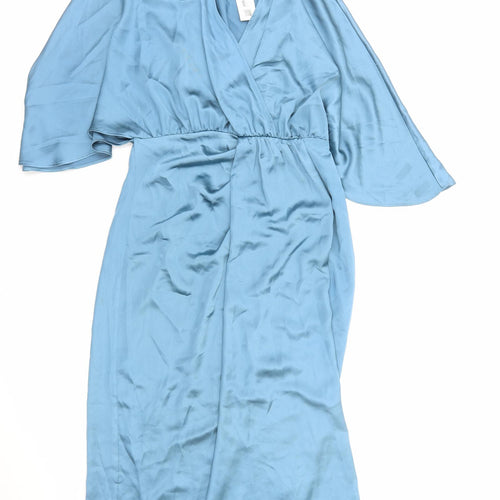 Zara Womens Blue Polyester Sheath Size M V-Neck Zip