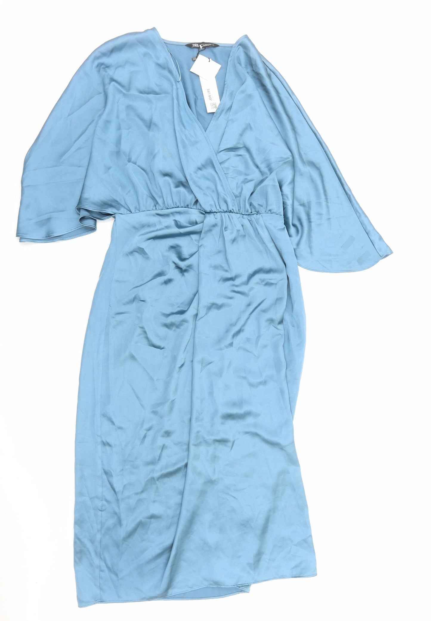 Zara Womens Blue Polyester Sheath Size M V-Neck Zip