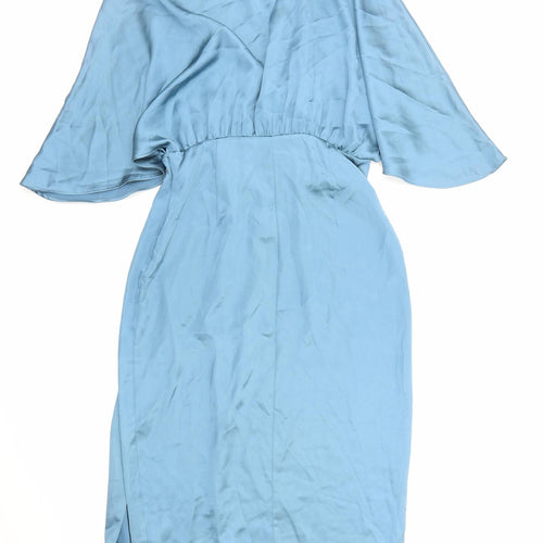 Zara Womens Blue Polyester Sheath Size M V-Neck Zip