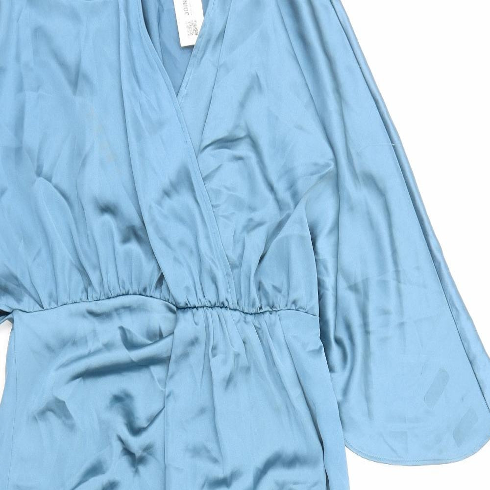 Zara Womens Blue Polyester Sheath Size M V-Neck Zip