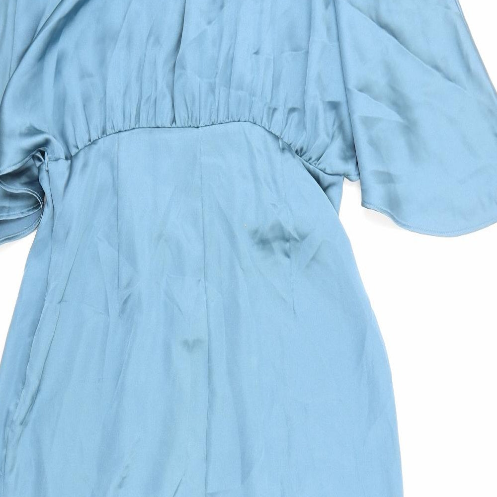 Zara Womens Blue Polyester Sheath Size M V-Neck Zip