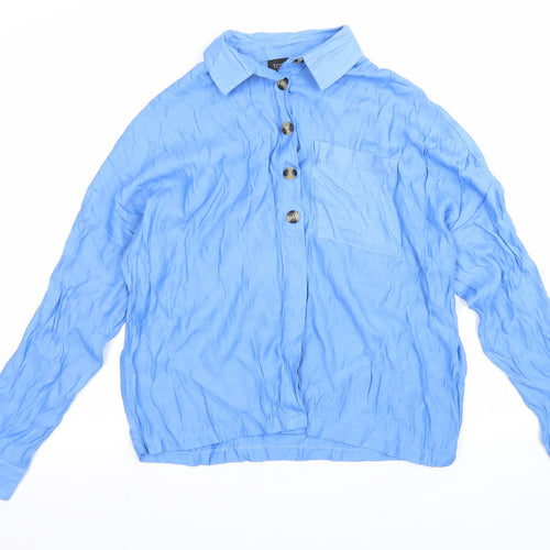 Topshop Womens Blue Viscose Basic Button-Up Size 8 Collared