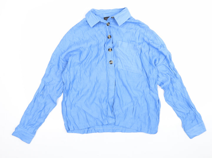 Topshop Womens Blue Viscose Basic Button-Up Size 8 Collared