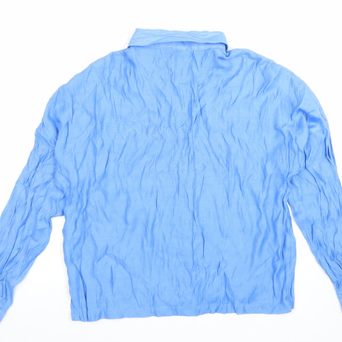 Topshop Womens Blue Viscose Basic Button-Up Size 8 Collared