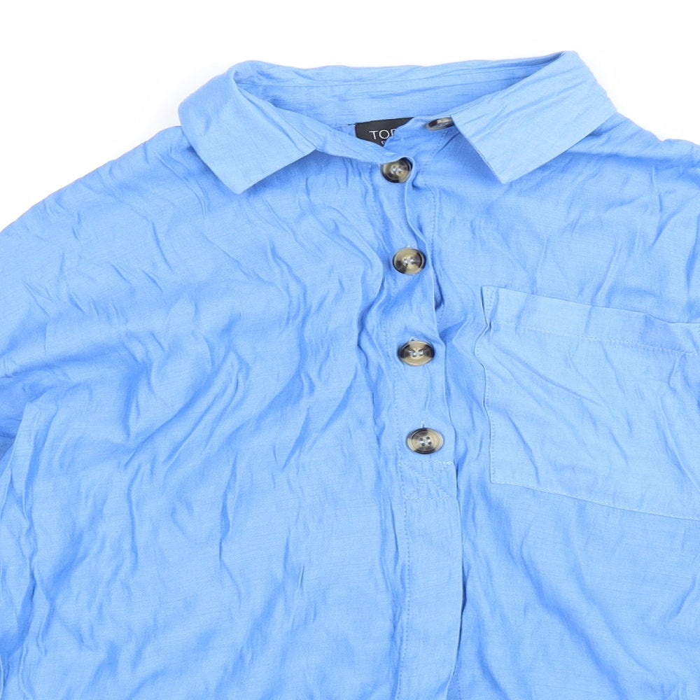 Topshop Womens Blue Viscose Basic Button-Up Size 8 Collared