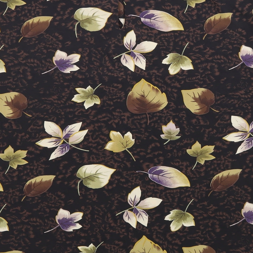 Liz Baker Womens Brown Floral Polyester Basic T-Shirt Size L Round Neck