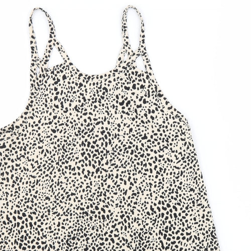 Zara Womens Beige Animal Print Polyester Camisole Tank Size 8 Scoop Neck