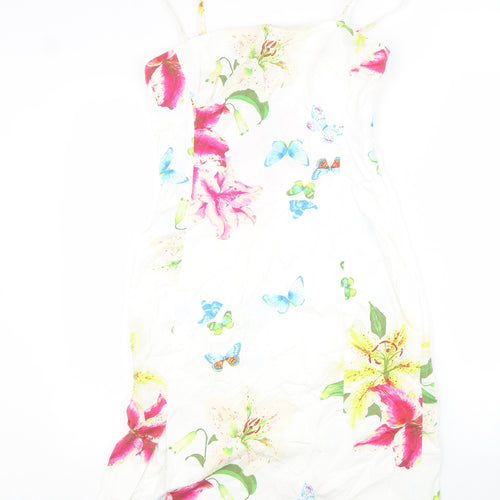 James Lakeland Womens White Floral 100% Cotton Slip Dress Size 12 Square Neck Zip