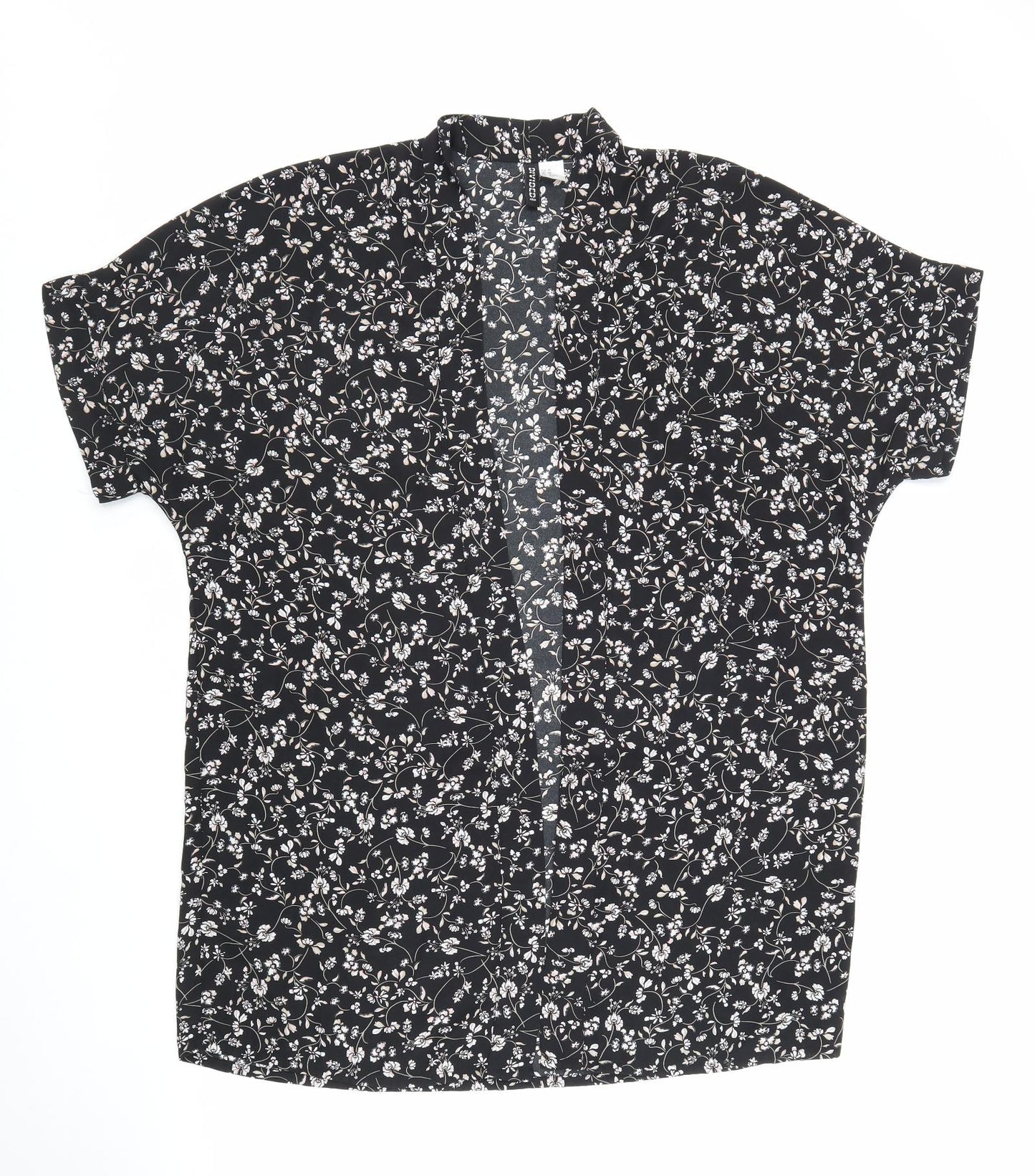 Divided Womens Black Floral Polyester Kimono Blouse Size XS V-Neck