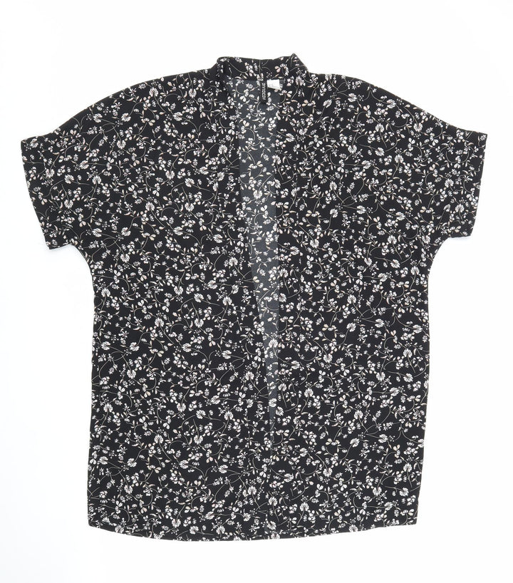 Divided Womens Black Floral Polyester Kimono Blouse Size XS V-Neck