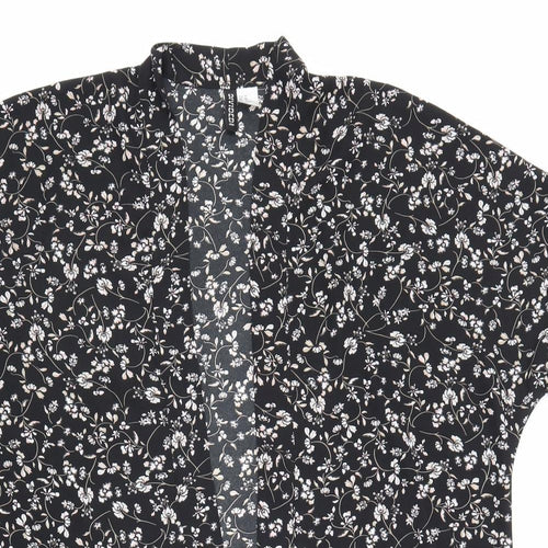 Divided Womens Black Floral Polyester Kimono Blouse Size XS V-Neck