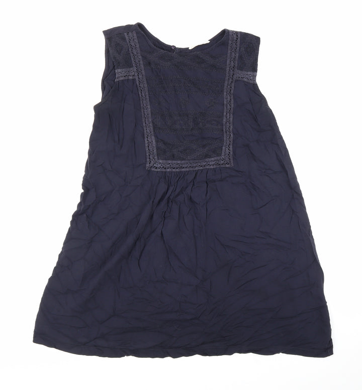 Mango Womens Blue Viscose A-Line Size L Boat Neck Button