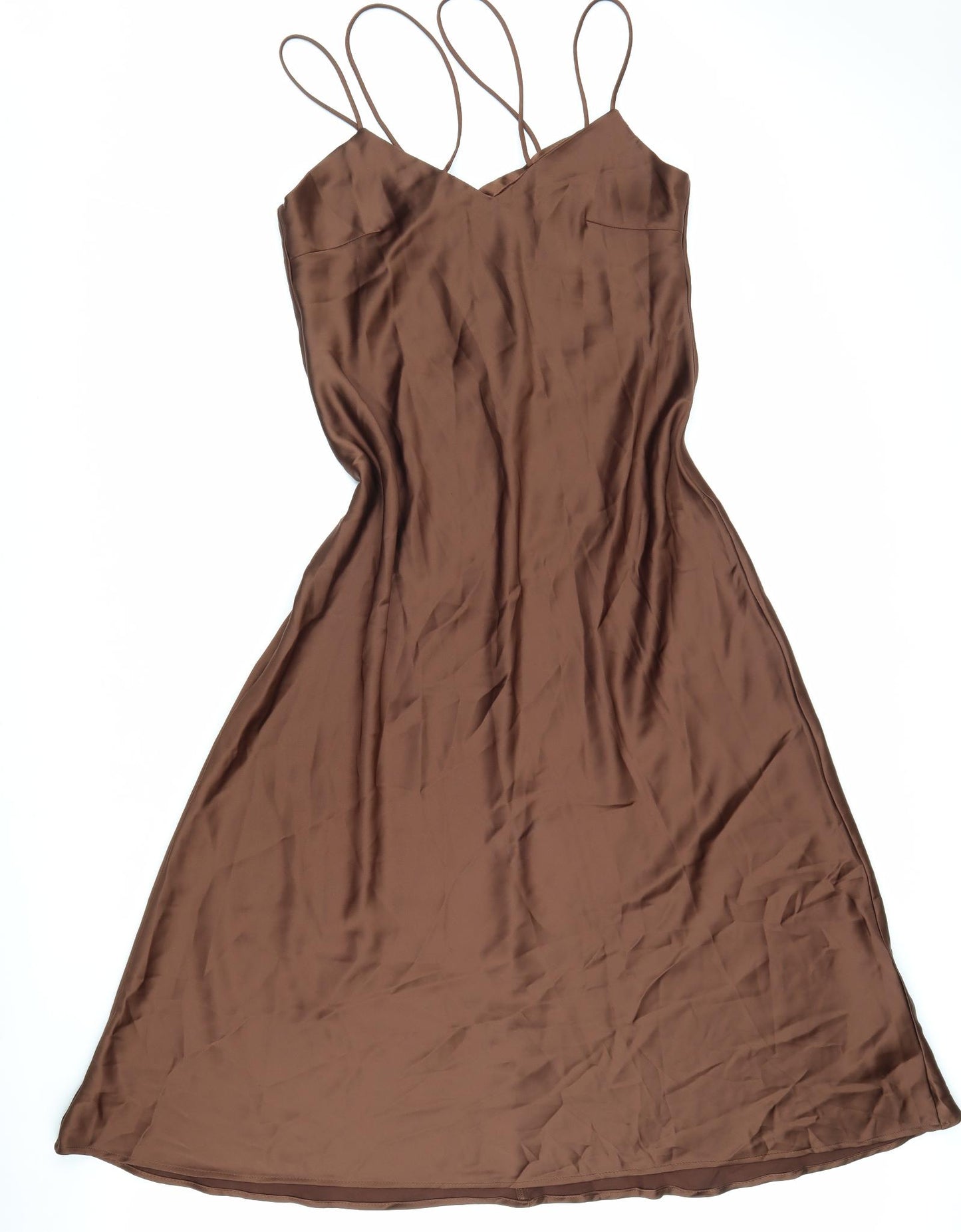 Zara Womens Brown Polyester Slip Dress Size XL V-Neck Lace Up