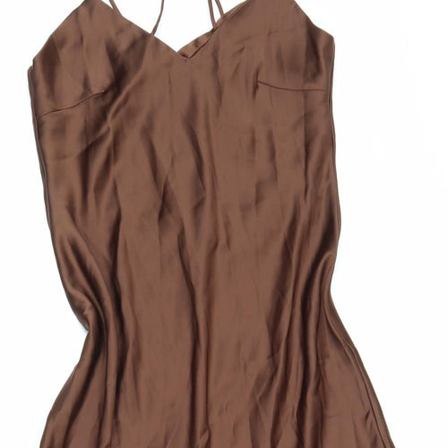 Zara Womens Brown Polyester Slip Dress Size XL V-Neck Lace Up