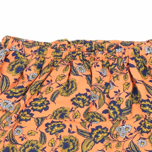 Peacocks Womens Orange Floral Polyester Basic Blouse Size 8 Off the Shoulder - Bardot
