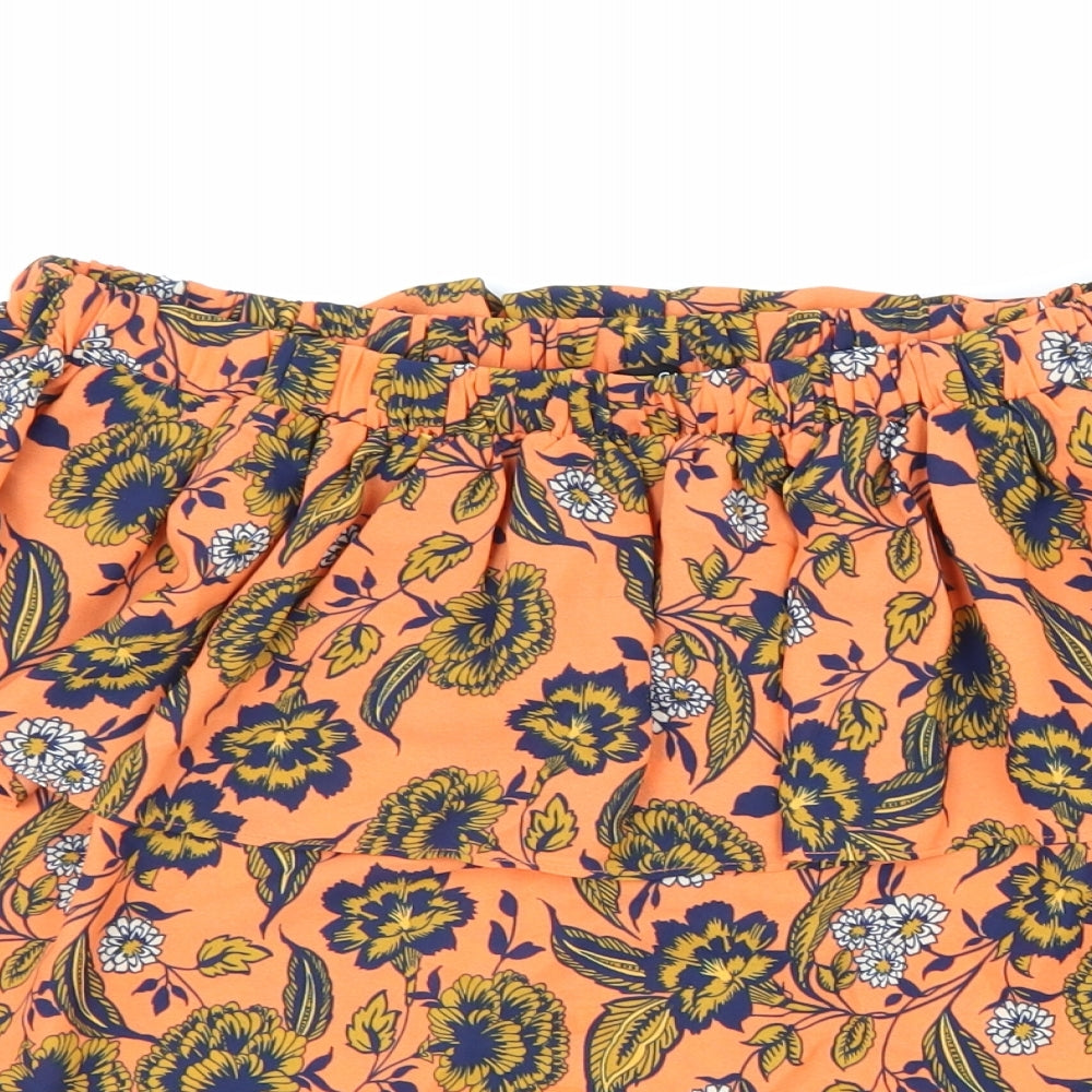 Peacocks Womens Orange Floral Polyester Basic Blouse Size 8 Off the Shoulder - Bardot
