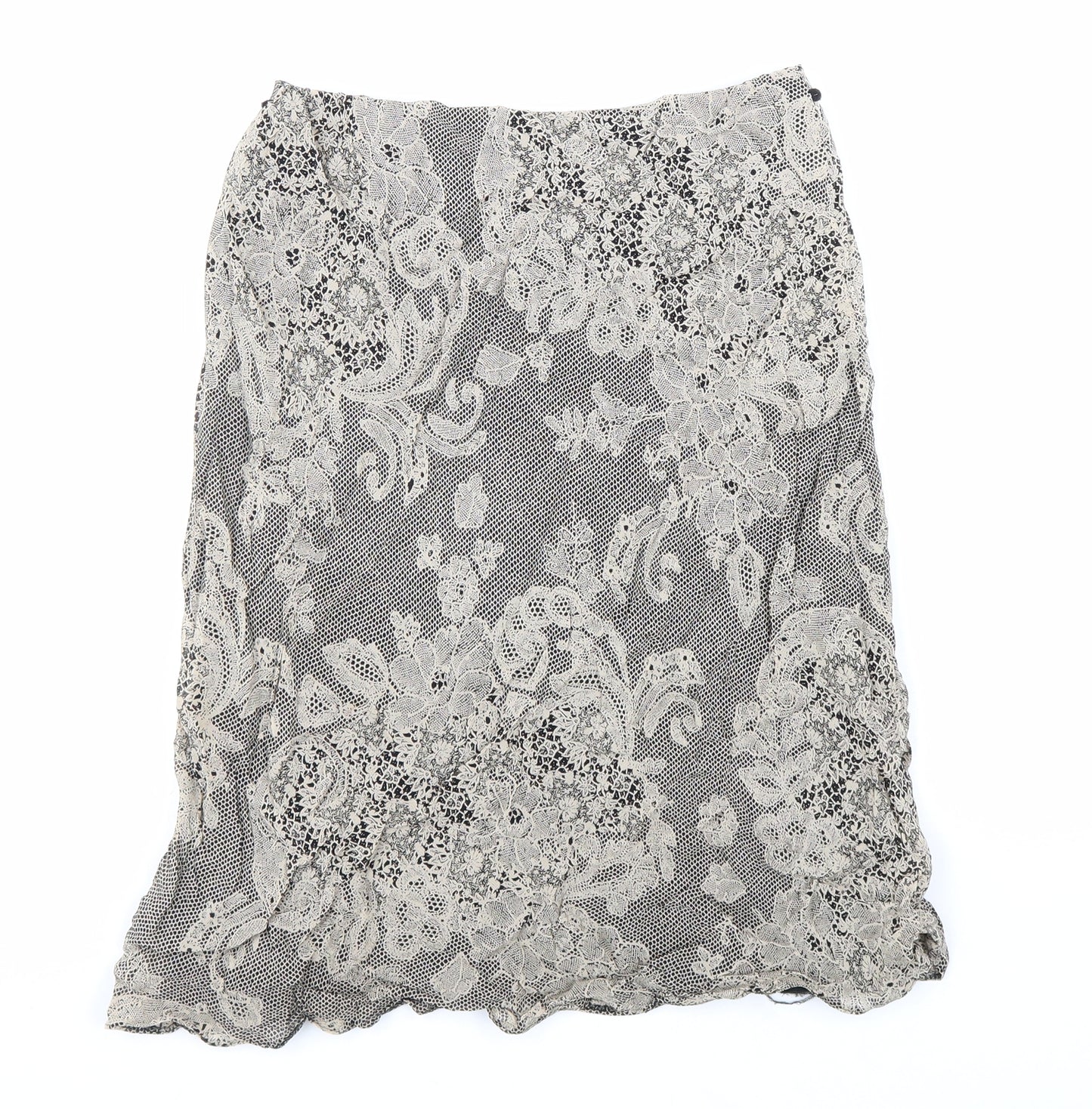 Marks and Spencer Womens Beige Floral Viscose Swing Skirt Size 8 Hook & Loop