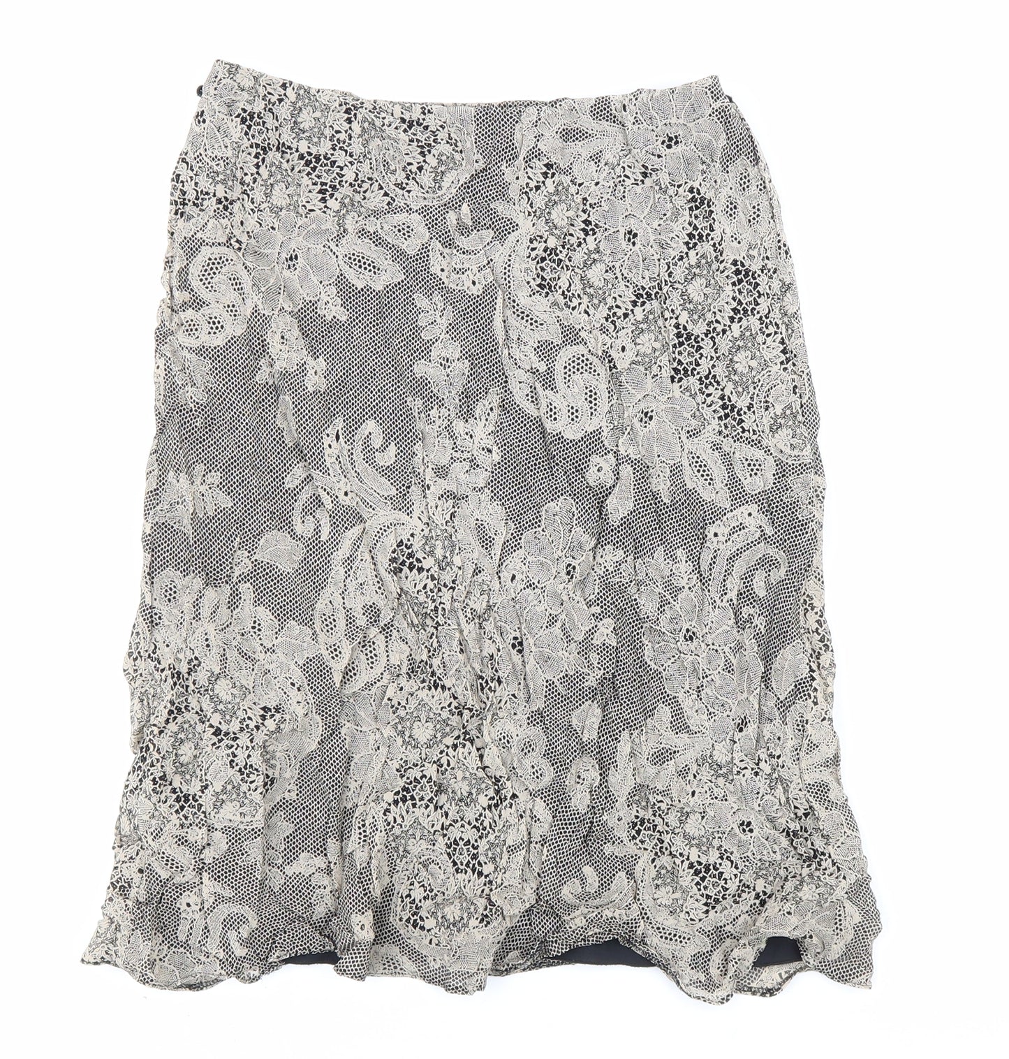 Marks and Spencer Womens Beige Floral Viscose Swing Skirt Size 8 Hook & Loop