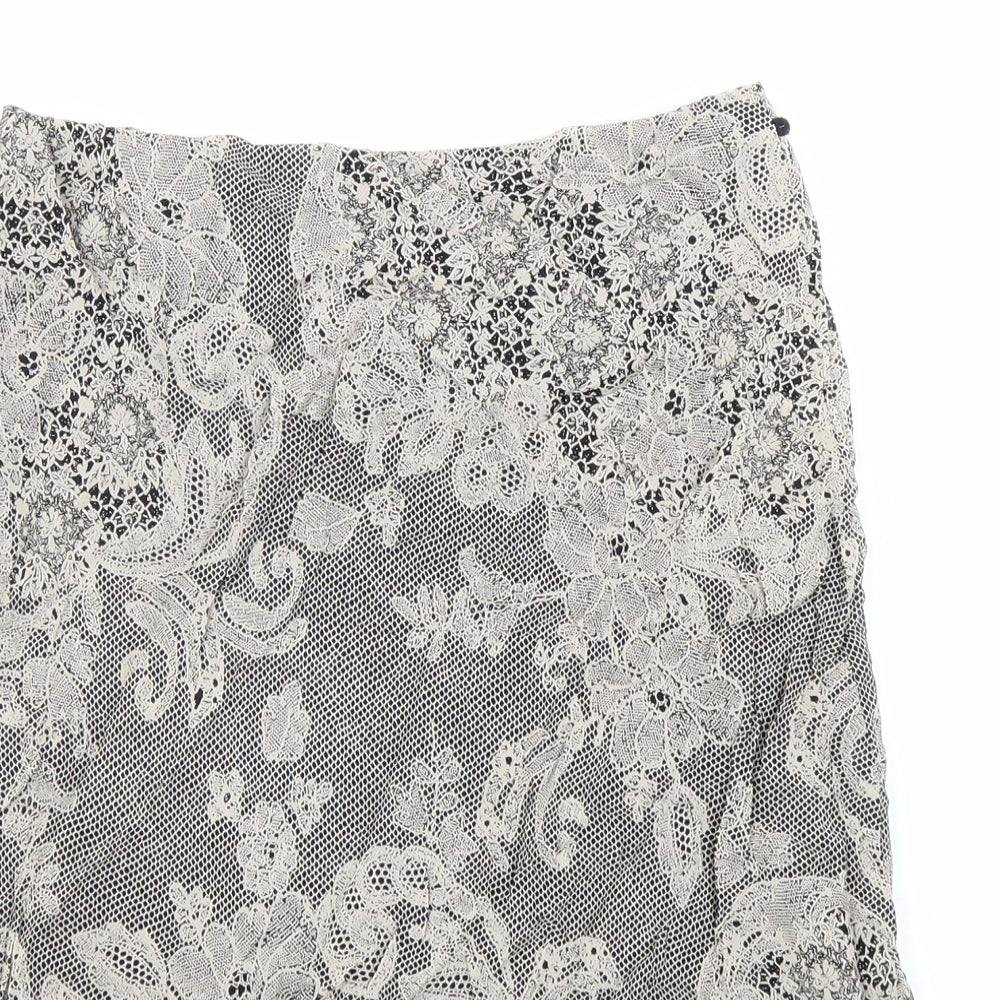 Marks and Spencer Womens Beige Floral Viscose Swing Skirt Size 8 Hook & Loop