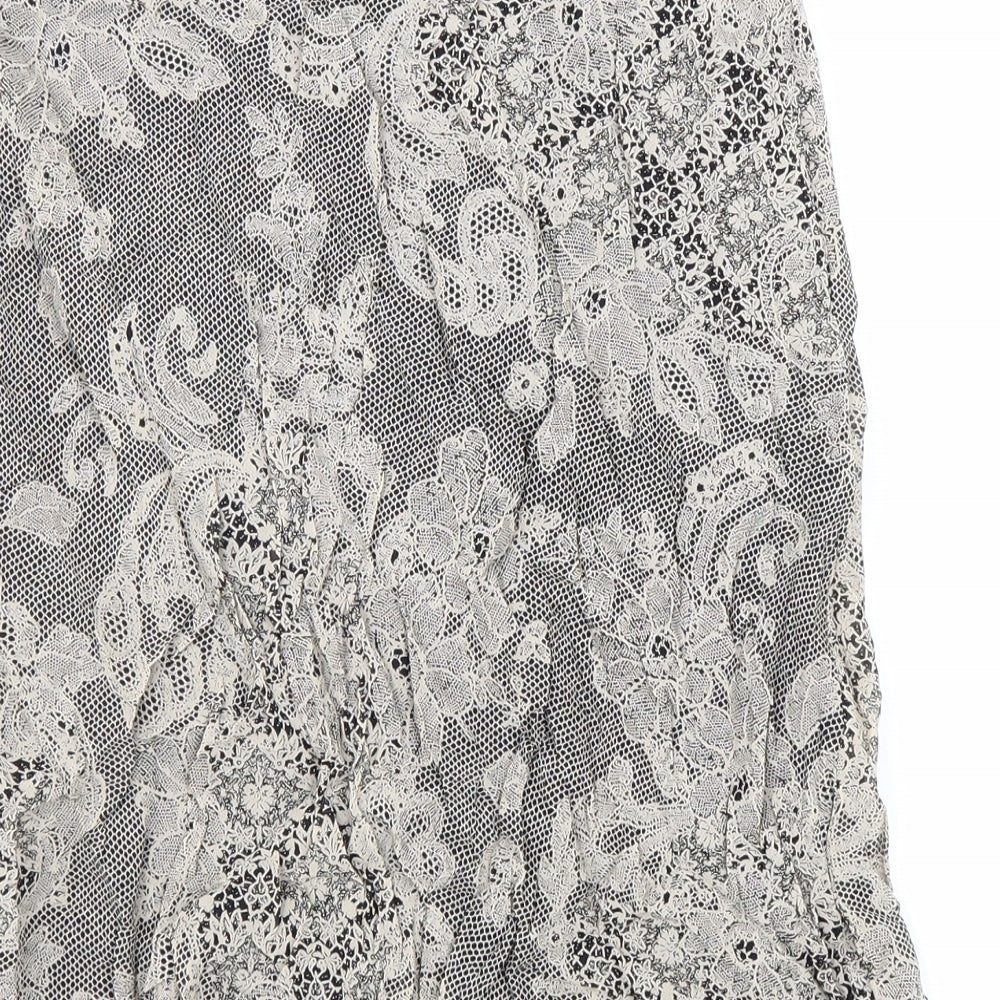 Marks and Spencer Womens Beige Floral Viscose Swing Skirt Size 8 Hook & Loop