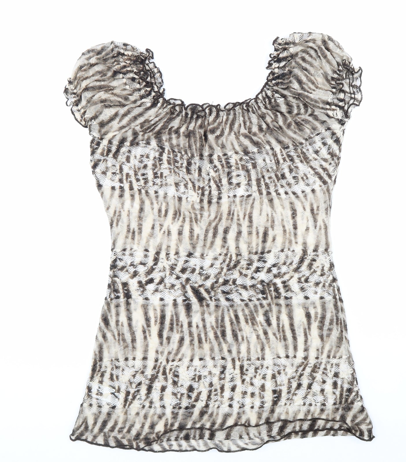 Per Una Womens Brown Animal Print Polyester Basic Blouse Size 12 Scoop Neck - Tiger Print