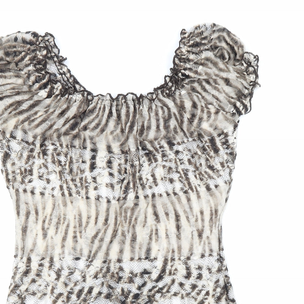Per Una Womens Brown Animal Print Polyester Basic Blouse Size 12 Scoop Neck - Tiger Print