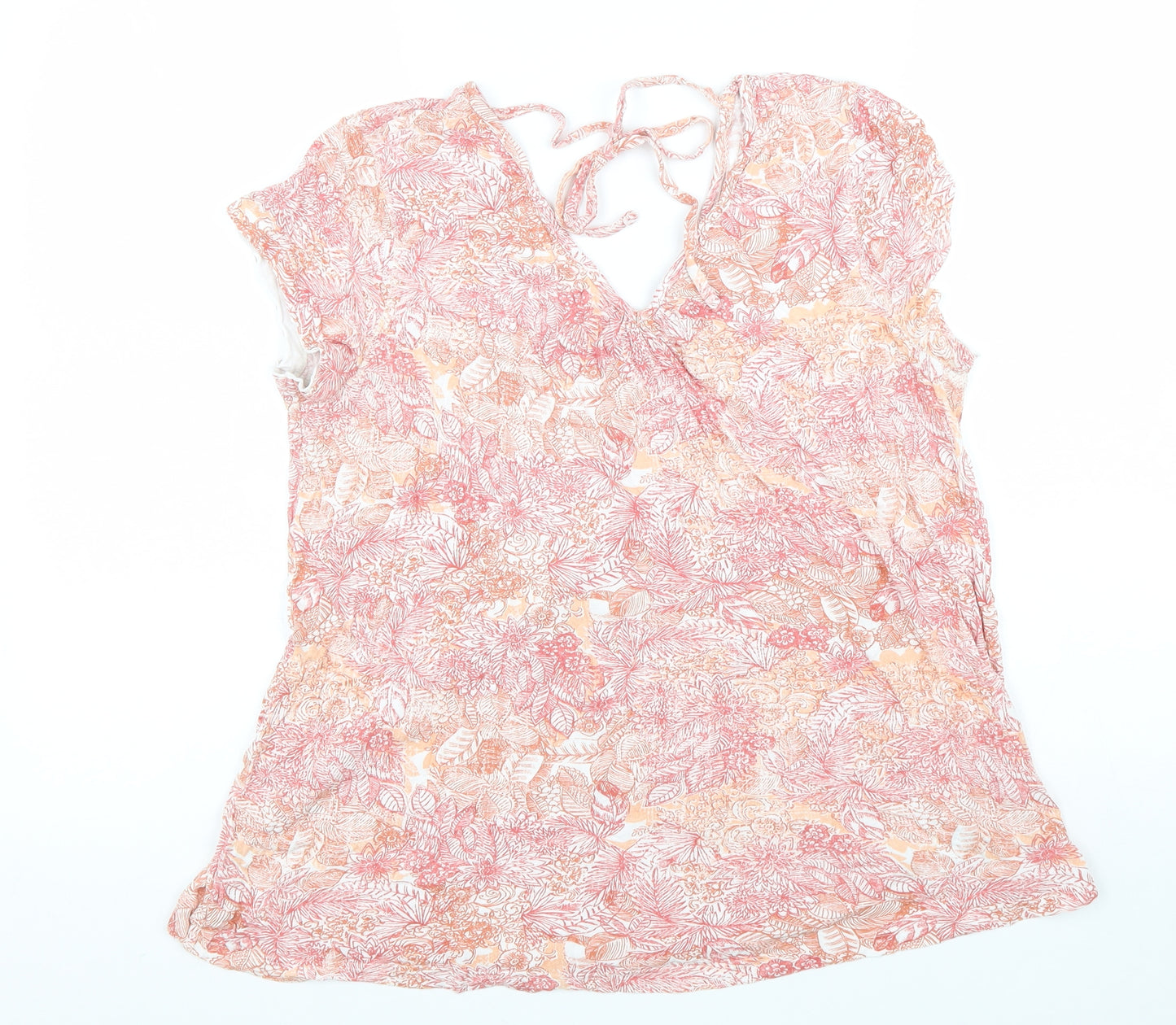 Fat Face Womens Pink Floral Viscose Basic Blouse Size 16 V-Neck