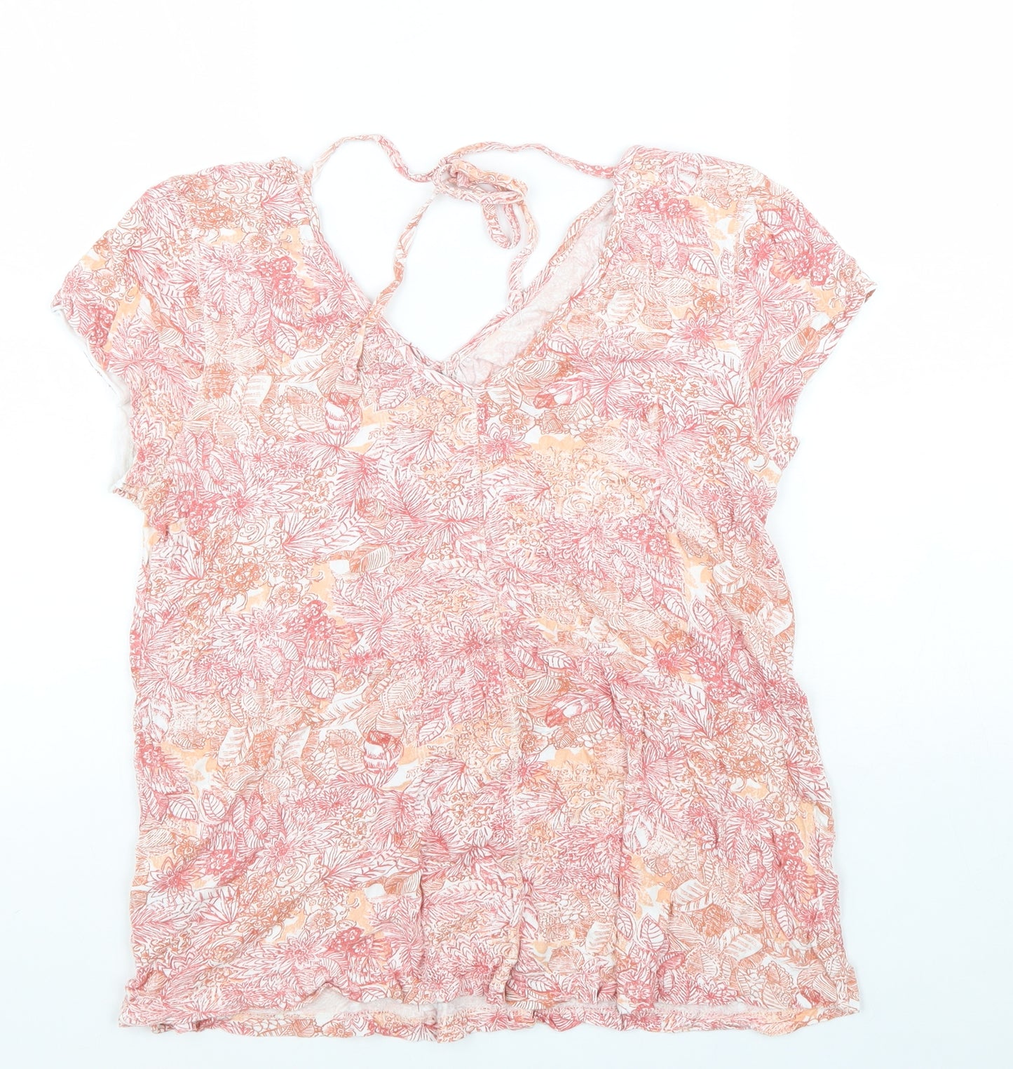 Fat Face Womens Pink Floral Viscose Basic Blouse Size 16 V-Neck