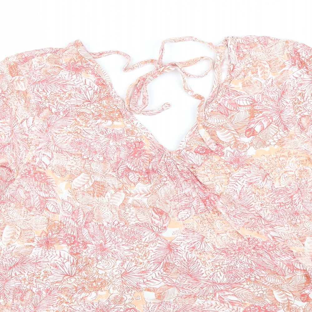 Fat Face Womens Pink Floral Viscose Basic Blouse Size 16 V-Neck