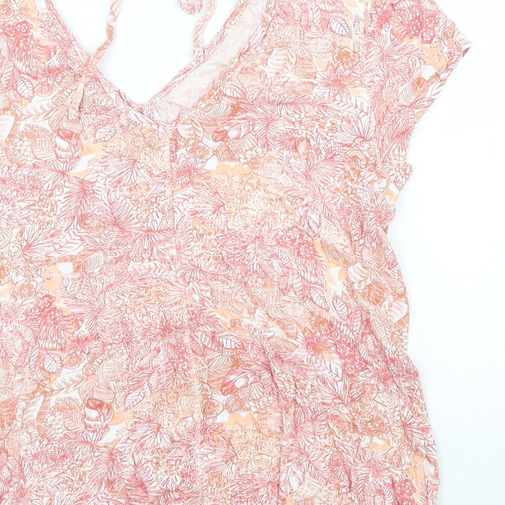 Fat Face Womens Pink Floral Viscose Basic Blouse Size 16 V-Neck