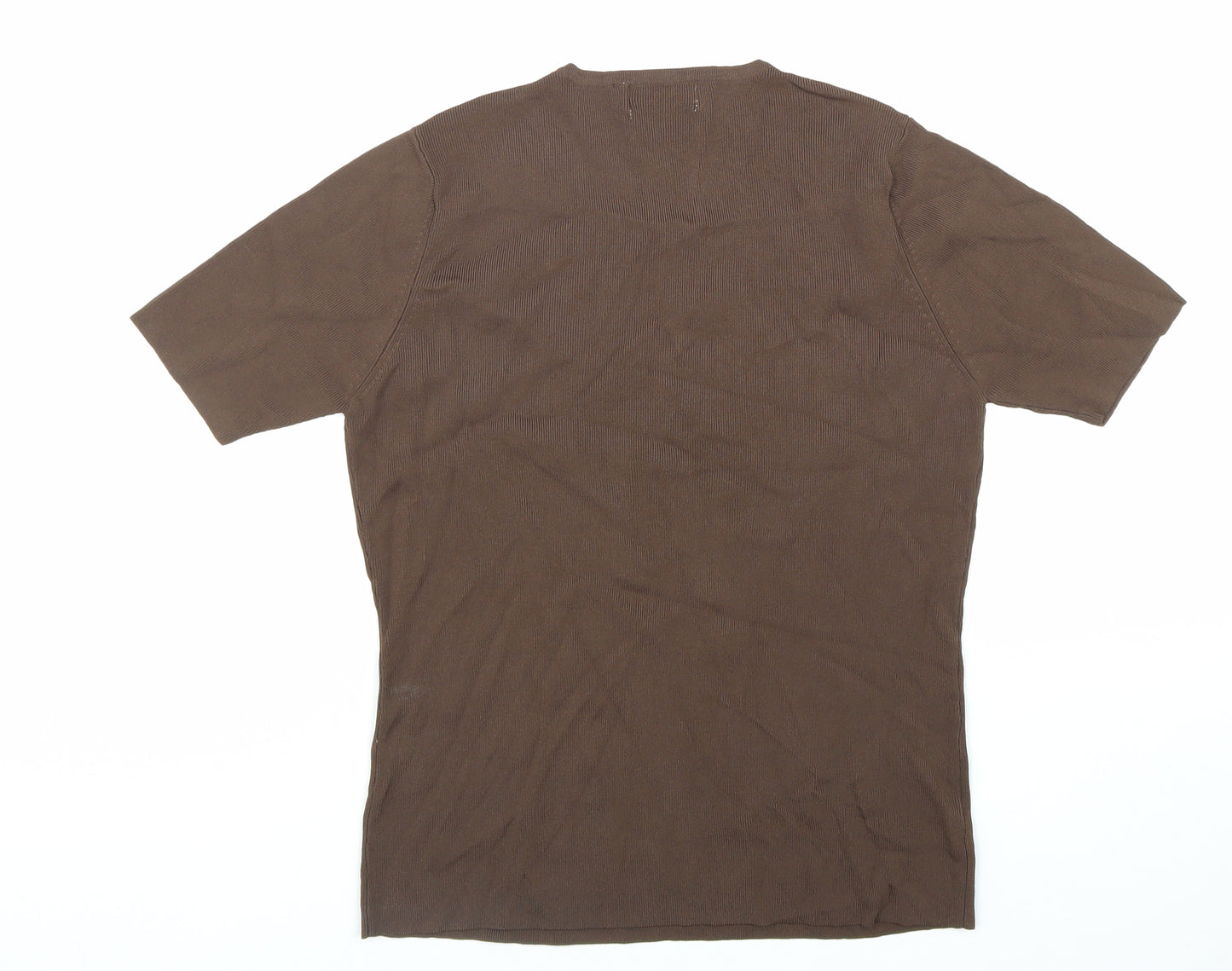 TASH Womens Brown Viscose Basic T-Shirt Size M Round Neck - Floral Detail