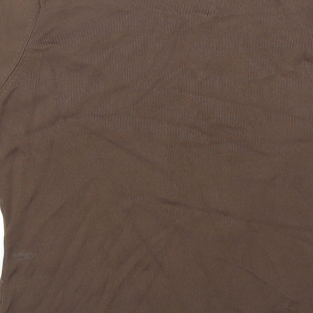 TASH Womens Brown Viscose Basic T-Shirt Size M Round Neck - Floral Detail